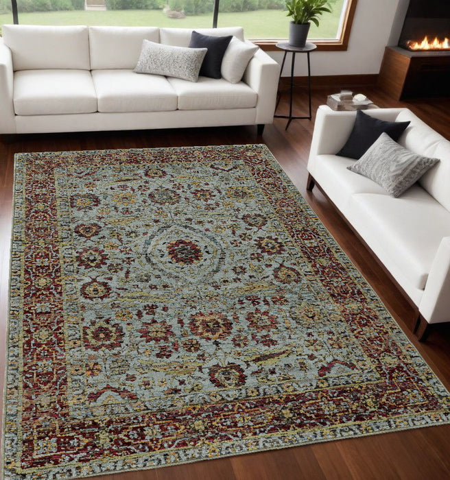 5' x 7' Oriental Power Loom Area Rug - Blue And Green