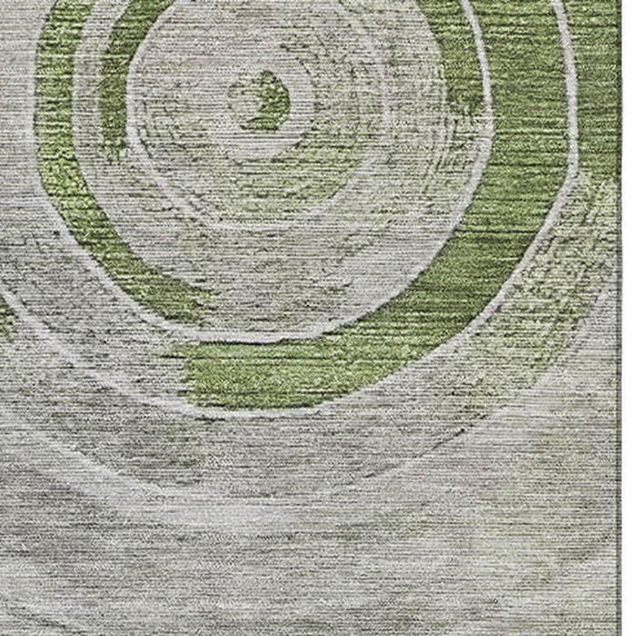 10' X 14' Geometric Washable Area Rug With UV Protection (700065) - Artichoke Green / Gray / Silver