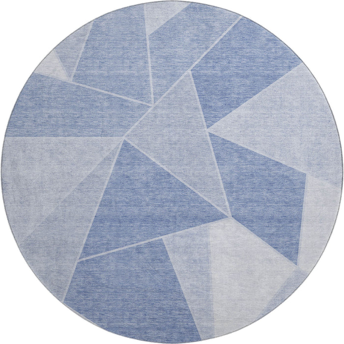 8' Geometric Washable Round Rug With UV Protection (653329) - Sky Blue / Ivory