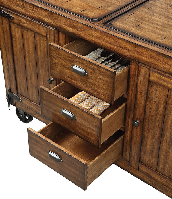 Rustic Farmhouse Warm Tobacco Rolling Kitchen Cart - Brown