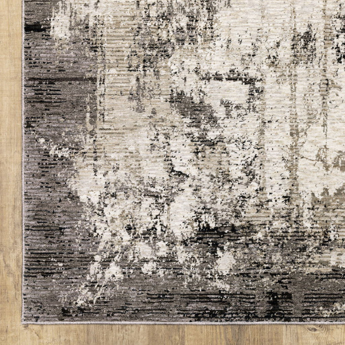 10' x 13' Abstract Power Loom Stain Resistant Area Rug - Gray Ivory Charcoal Tan Black And Beige