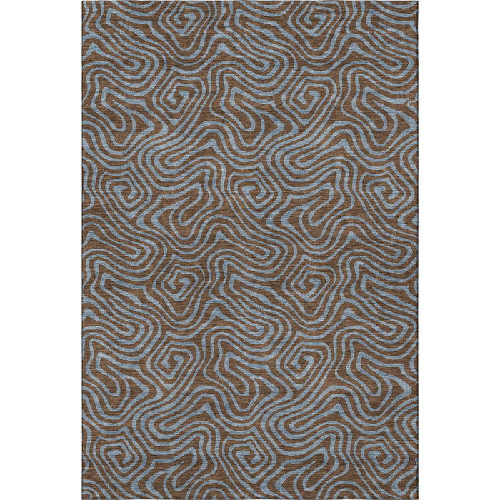 10' X 14' Abstract Washable Area Rug With UV Protection (680945) - Brown / Sky Blue