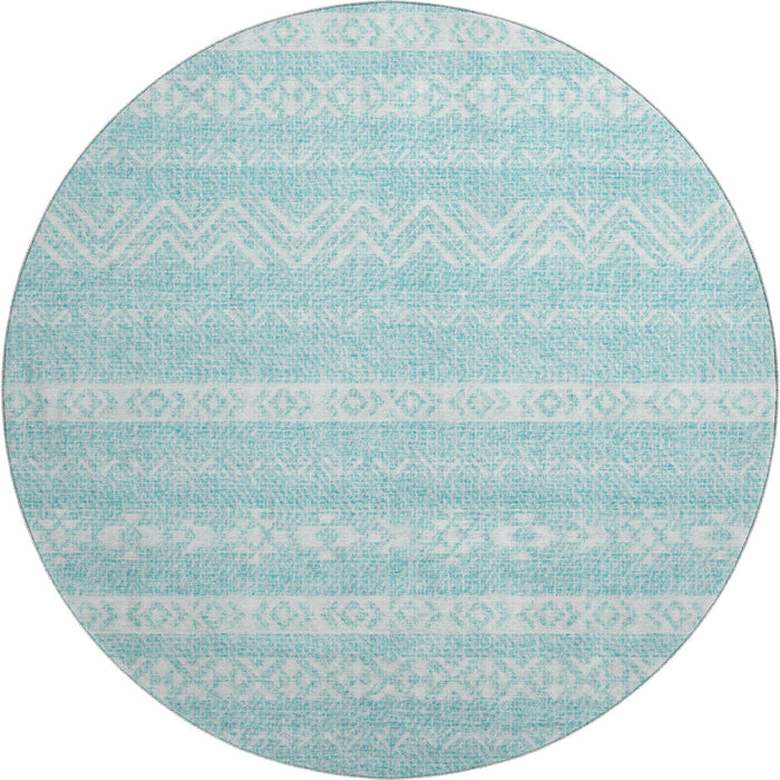 8' Southwestern Washable Round Rug With UV Protection - Teal / Ivory