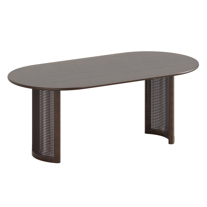 66" Solid Wood Double Pedestal Base Oval Dining Table - Brown