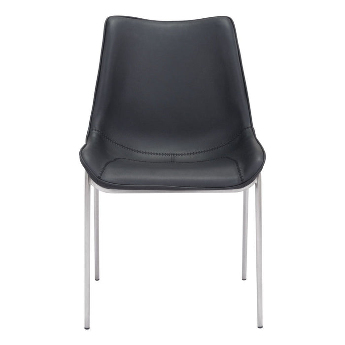 Upholstered Faux Leather Dining Side Chairs (Set of 2) - Black / Silver