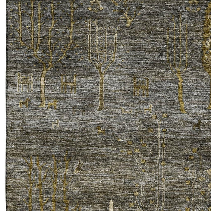 10' X 14' Floral Washable Area Rug With UV Protection (708205) - Pewter / Gold