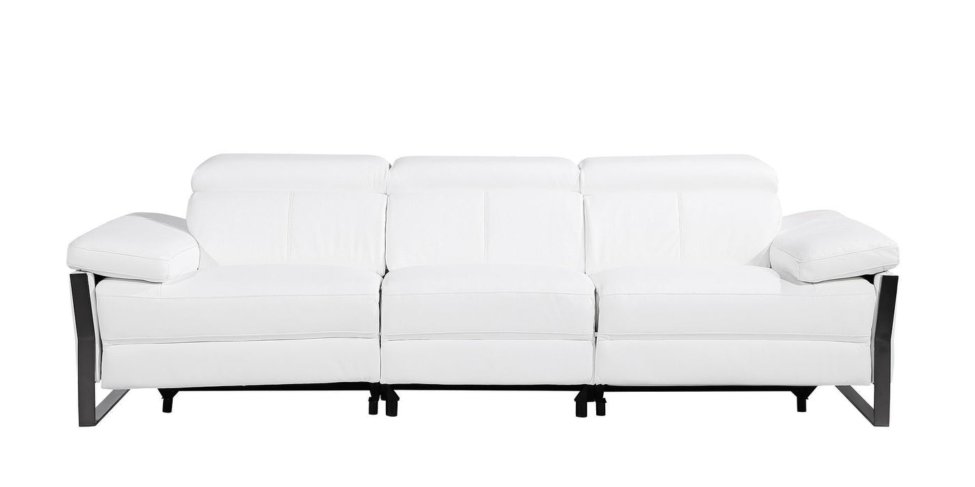Top Grain Leather Reclining Metal USB Sofa (720328) - White