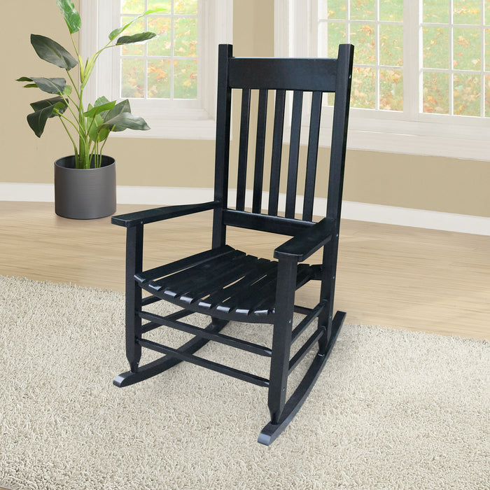 Giga Classic wooden porch rocker chair made of Populus wood with a comfortable design and curved armrests, perfect for outdoor relaxation.
