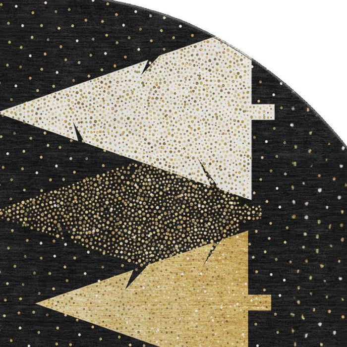 8' Christmas Tree Washable Round Rug With UV Protection (646466) - Black / Gold / Ivory