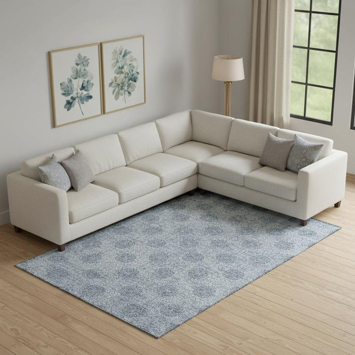 10' X 14' Damask Washable Area Rug With UV Protection (705965) - Blue / Gray / Ivory