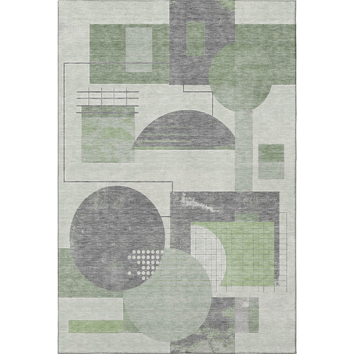 10' X 14' Geometric Washable Area Rug With UV Protection (697452) - Green / Gray / Ivory