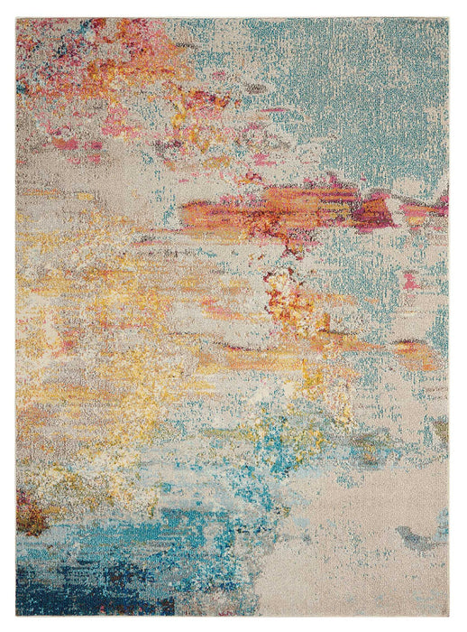 6.6' x 9.6' Abstract Power Loom Area Rug - Blue And Gray