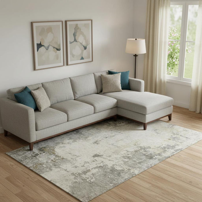 10' X 14' Abstract Washable Area Rug With UV Protection (714877) - Pewter / Ivory