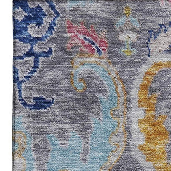 10' X 14' Floral Washable Area Rug With UV Protection (708493) - Gray / Blue / Gold