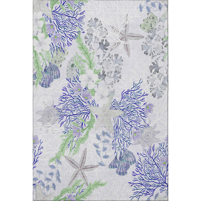 10' X 14' Geometric Washable Area Rug With UV Protection (645714) - Blue / Ivory / Lime Green