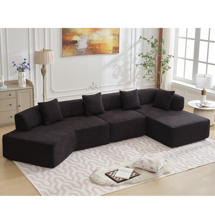 [NEW ARRIVED] [VIDEO PROVIDED]Modern Minimalist 140' L-Shape Couch ,No Assembly Required,Boucle,Modular Sofa ,Couch with Chaise,Free Combination Foam-Filled Sofa, 4 Seats,Black