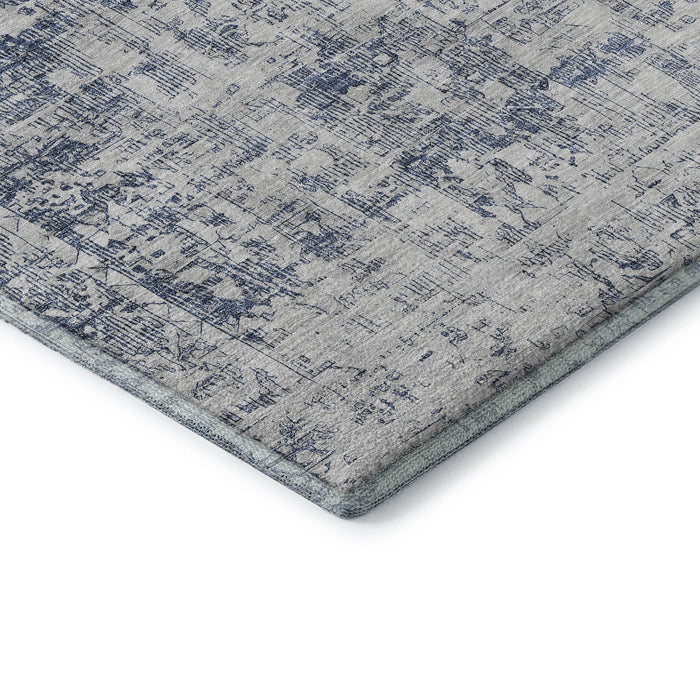 10' X 14' Oriental Washable Area Rug With UV Protection (692004) - Navy Blue / Silver