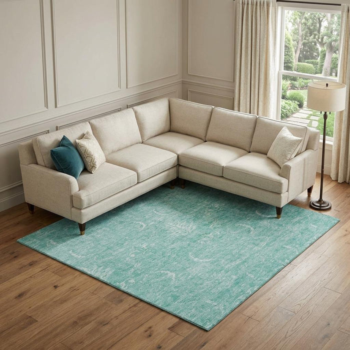 10' X 14' Damask Washable Area Rug With UV Protection (683914) - Aqua / Ivory