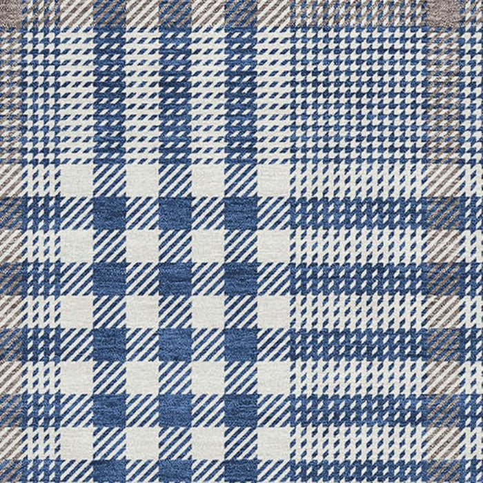 10' X 14' Plaid Washable Area Rug With UV Protection (682643) - Navy Blue / Ivory / Gray