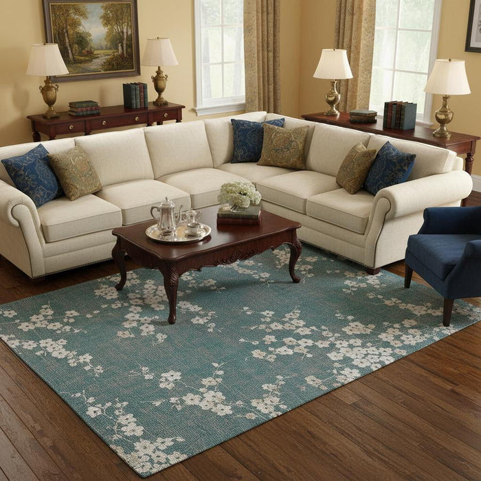 8' X 11' Oriental Washable Area Rug With UV Protection (609909) - Blue / White