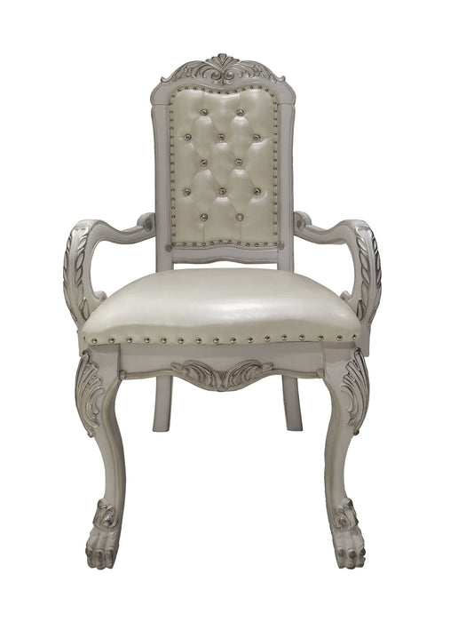 Tufted Upholstered Faux Leather And Wood Dining Arm Chairs (Set of 2) - White