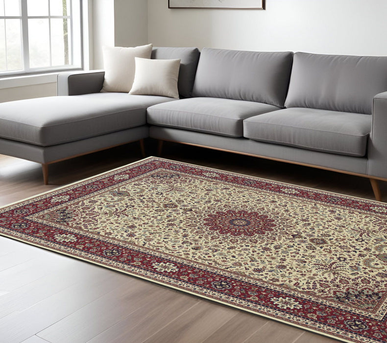 8' X 11' Oriental Area Rug - Ivory / Red