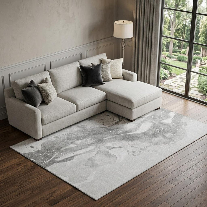 10' X 14' Abstract Washable Area Rug With UV Protection (694212) - Gray / Silver / Charcoal