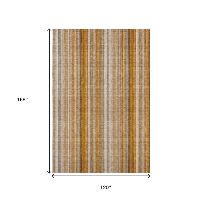 10' X 14' Striped Washable Area Rug With UV Protection (648400) - Rust / Gray