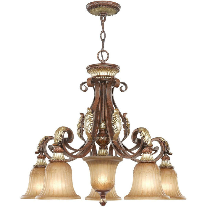 25" 6 Light Dimmable Chandelier With Shades - Bronze