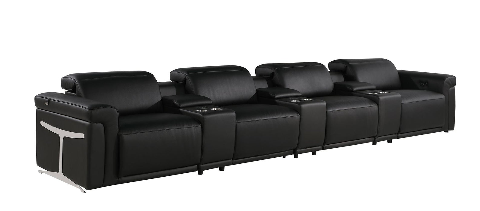 Top Grain Leather Reclining Metal USB Sofa (720373) - Black