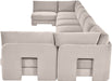 Beige Hammond velvet upholstered 8-piece U-shaped sectional sofa by Meridian Furniture, armless stationarity, stylish and comfortable.