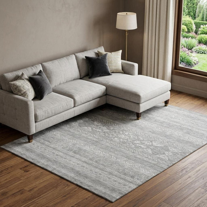 10' X 14' Southwestern Washable Area Rug With UV Protection (657455) - Silver / Gray