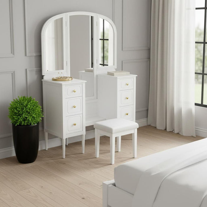47" Wood Vanity 6 Drawer Dresser - White