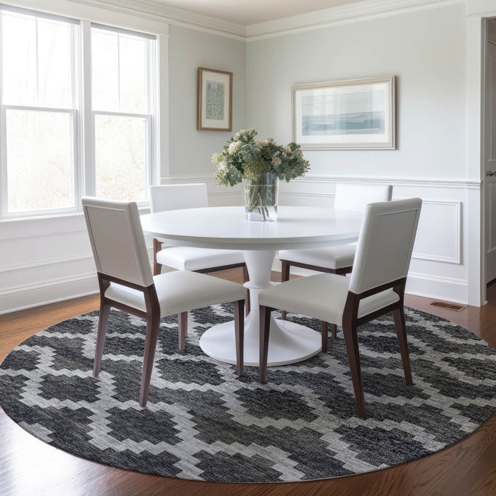 8' Tribal Washable Round Rug With UV Protection - Gray