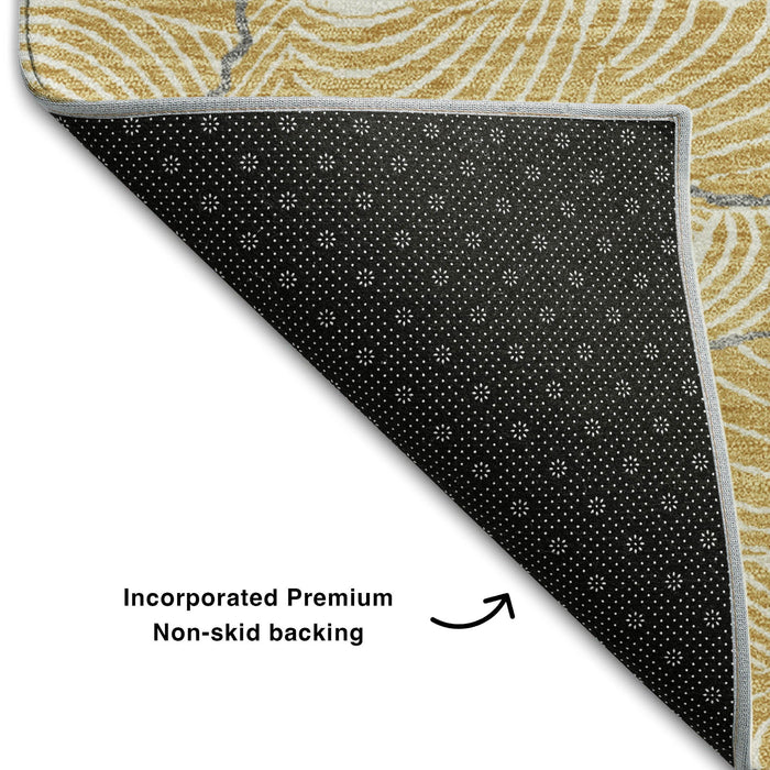 10' X 14' Abstract Washable Area Rug With UV Protection (682211) - Gold / Ivory / Gray