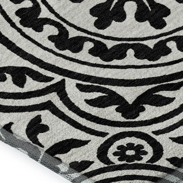 9' X 12' Medallion Washable Area Rug With UV Protection - Black And Ivory