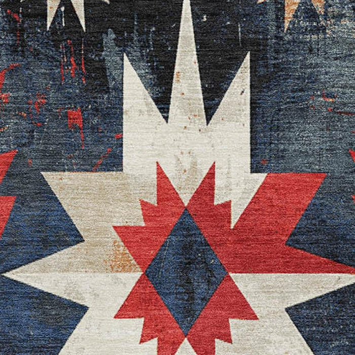 10' X 14' Diamond Washable Area Rug With UV Protection (707203) - Navy Blue / Red / Ivory