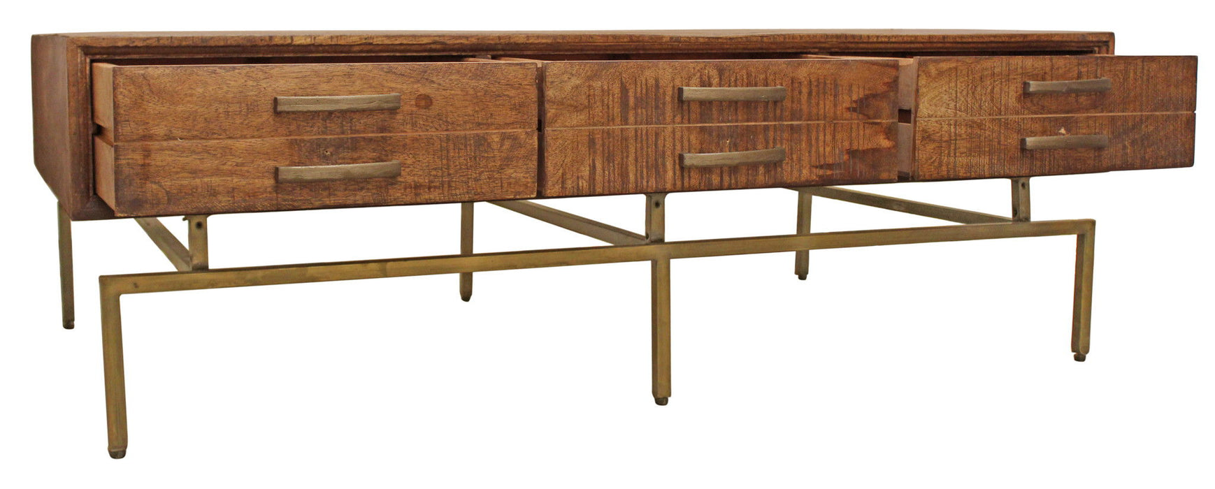 Solid Wood Rectangular Distressed Storage Coffee Table - Brass And Brown