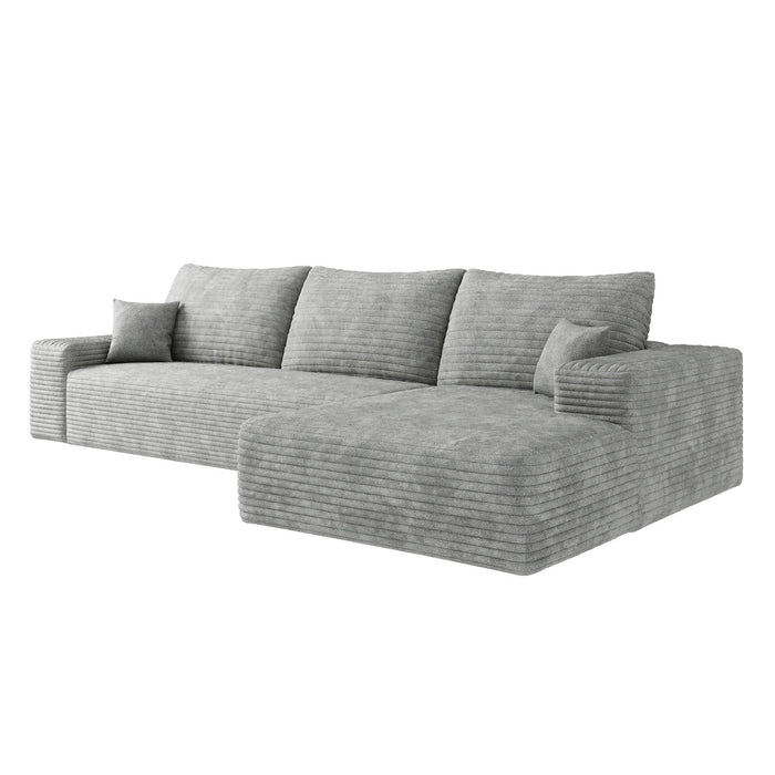 107" Corduroy Modular Compression Foam Sofa With Toss Pillows - Gray