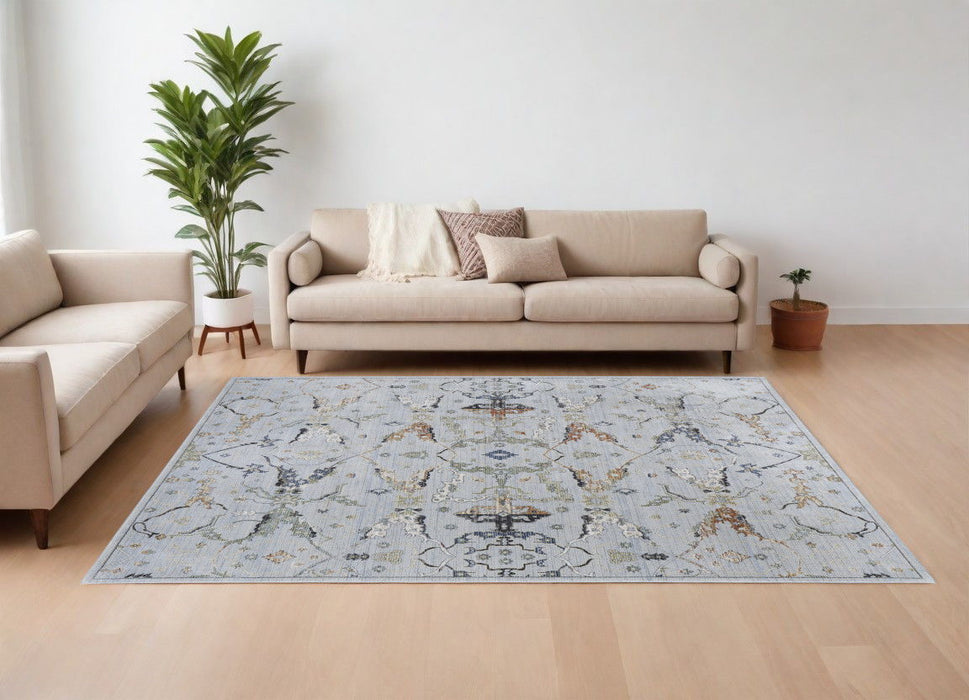 8' x 10' Floral Power Loom Area Rug - Gray Blue And Green
