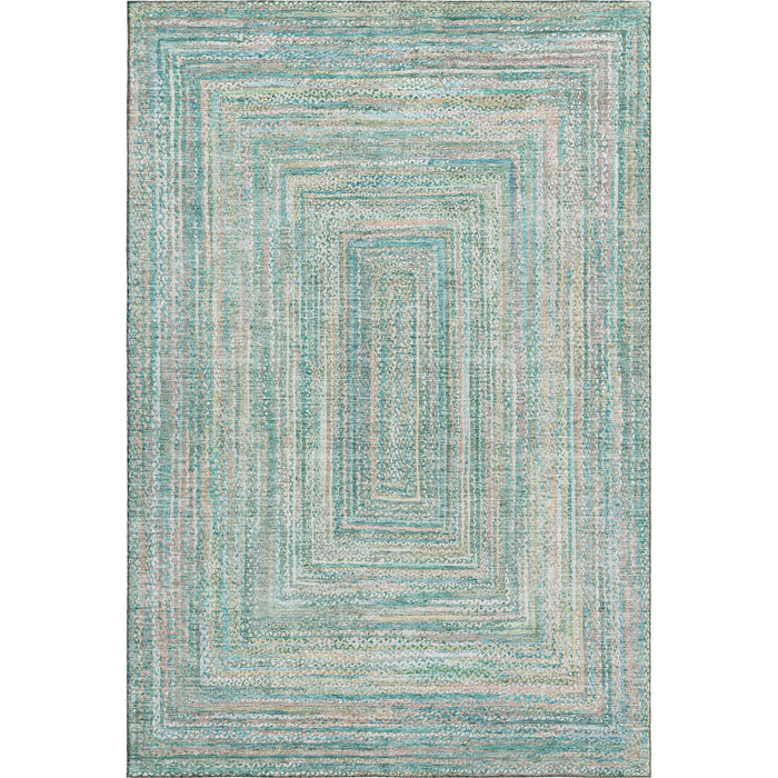 10' X 14' Geometric Washable Area Rug With UV Protection (699298) - Teal / Ivory