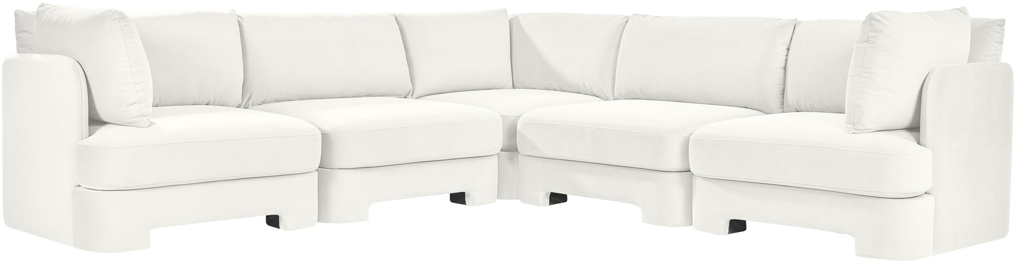 Velvet beige sectional sofa by Meridian Furniture with five pieces, upholstered in plush fabric, in a stylish corner design