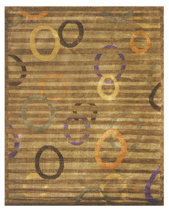 9' X 12' Striped Hand Knotted Area Rug (744363) - Gold / Purple / Orange