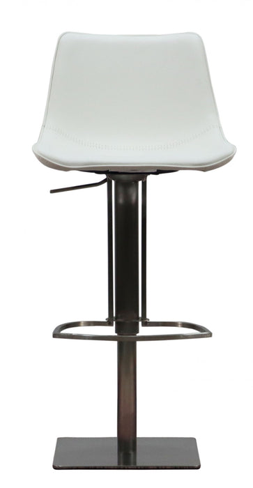 Faux Leather And Stainless Steel Swivel Bar Height Bar Chair - White And Silver