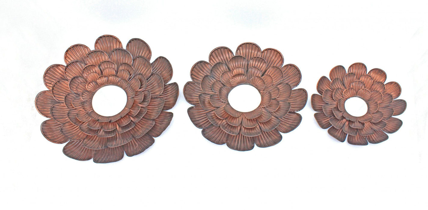 Copper Novelty Metal Framed Accent Mirror (Set of 3) - Bronze