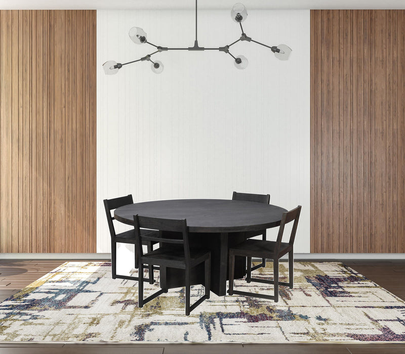 Solid Wood Pedestal Base Round Top Dining Table - Gray
