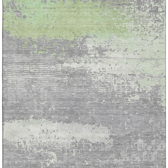 10' X 14' Abstract Washable Area Rug With UV Protection (701063) - Artichoke Green / Gray / Silver