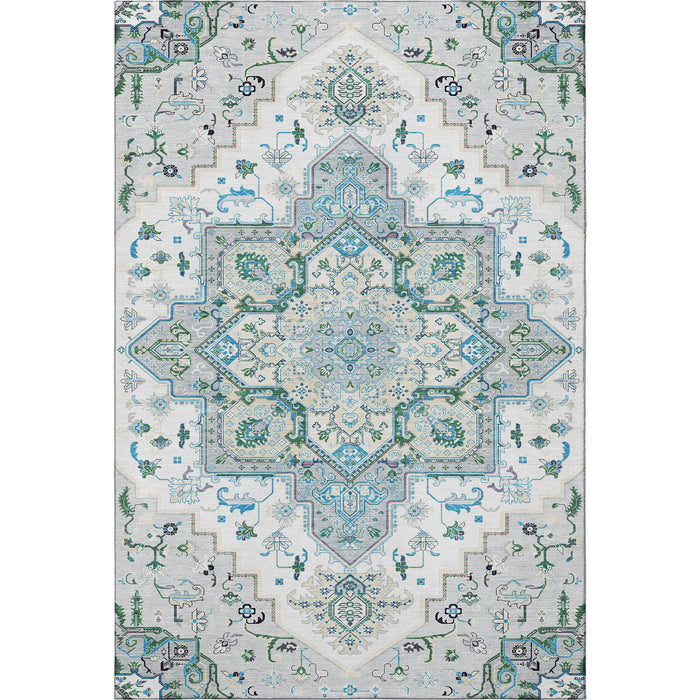 10' X 14' Oriental Washable Area Rug With UV Protection (681347) - Silver / Blue / Ivory