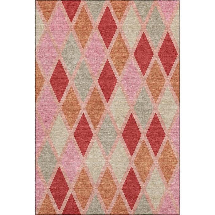 10' X 14' Geometric Washable Area Rug With UV Protection (670501) - Pink / Red / Gray