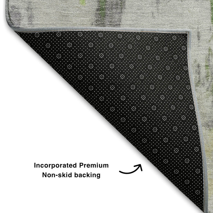 10' X 14' Abstract Washable Area Rug With UV Protection (709932) - Artichoke Green / Ivory / Gold
